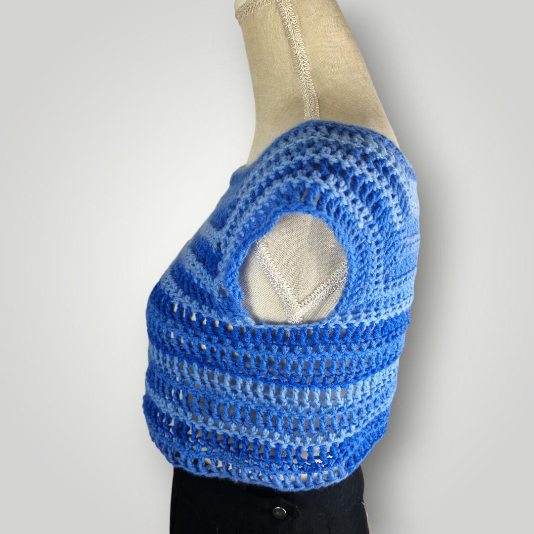 il_fullxfull.7667698886_8kxs.jpg Crochet Simple Blue Crop Top, Handmade Summer Top, Lightweight Crochet Tee, Size S/M - Lina And Stitches