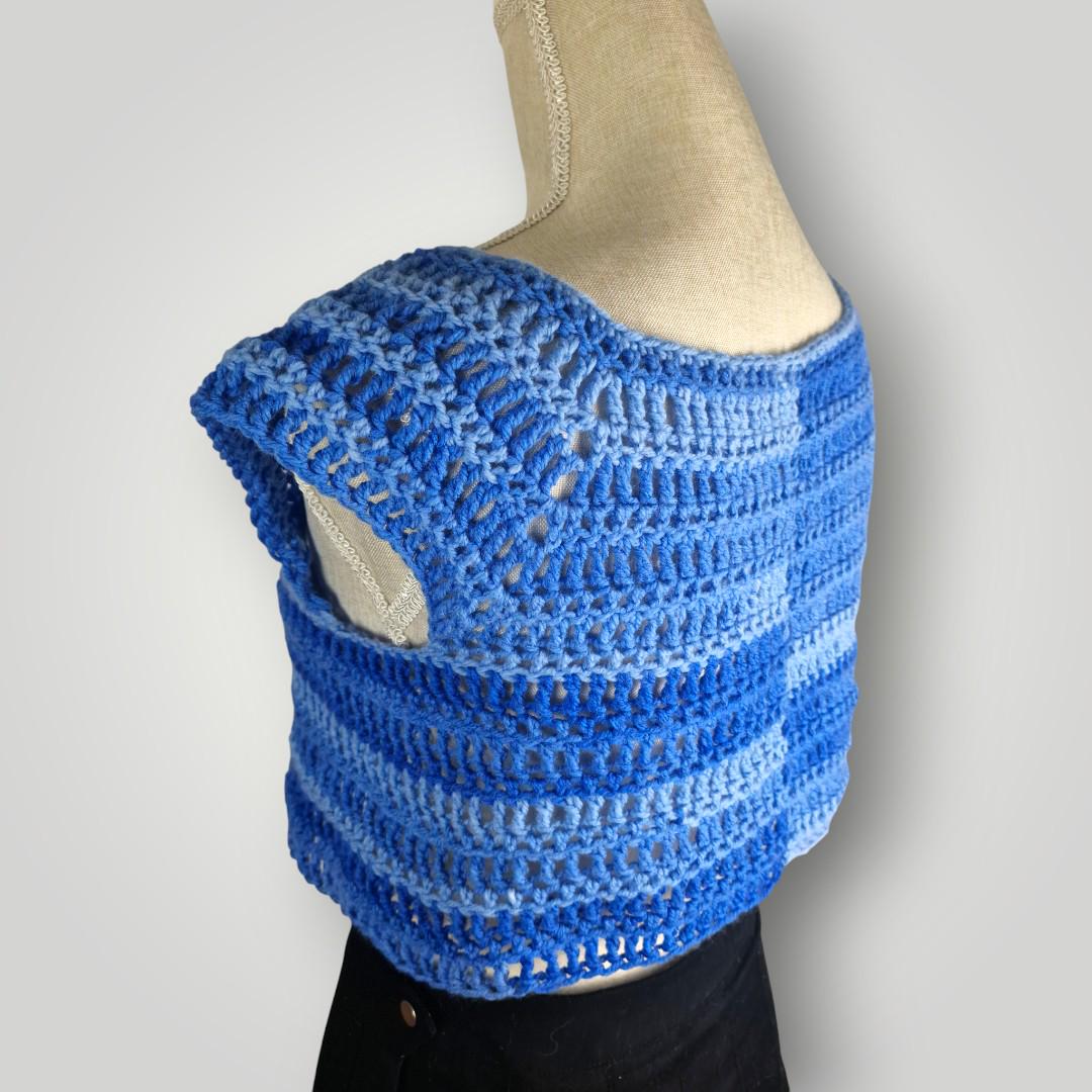 il_fullxfull.7667698888_tnm0.jpg Crochet Simple Blue Crop Top, Handmade Summer Top, Lightweight Crochet Tee, Size S/M - Lina And Stitches