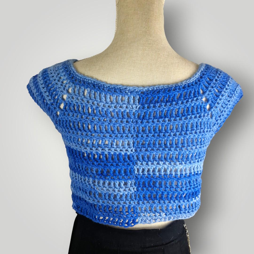 il_fullxfull.7667698900_nm3s.jpg Crochet Simple Blue Crop Top, Handmade Summer Top, Lightweight Crochet Tee, Size S/M - Lina And Stitches