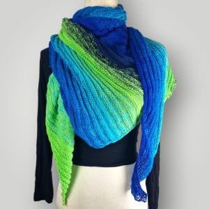 Aurora Borealis Knitted Shawl Scarf, Gradient Green Blue Wrap, Soft Acrylic Yarn - Lina And Stitches
