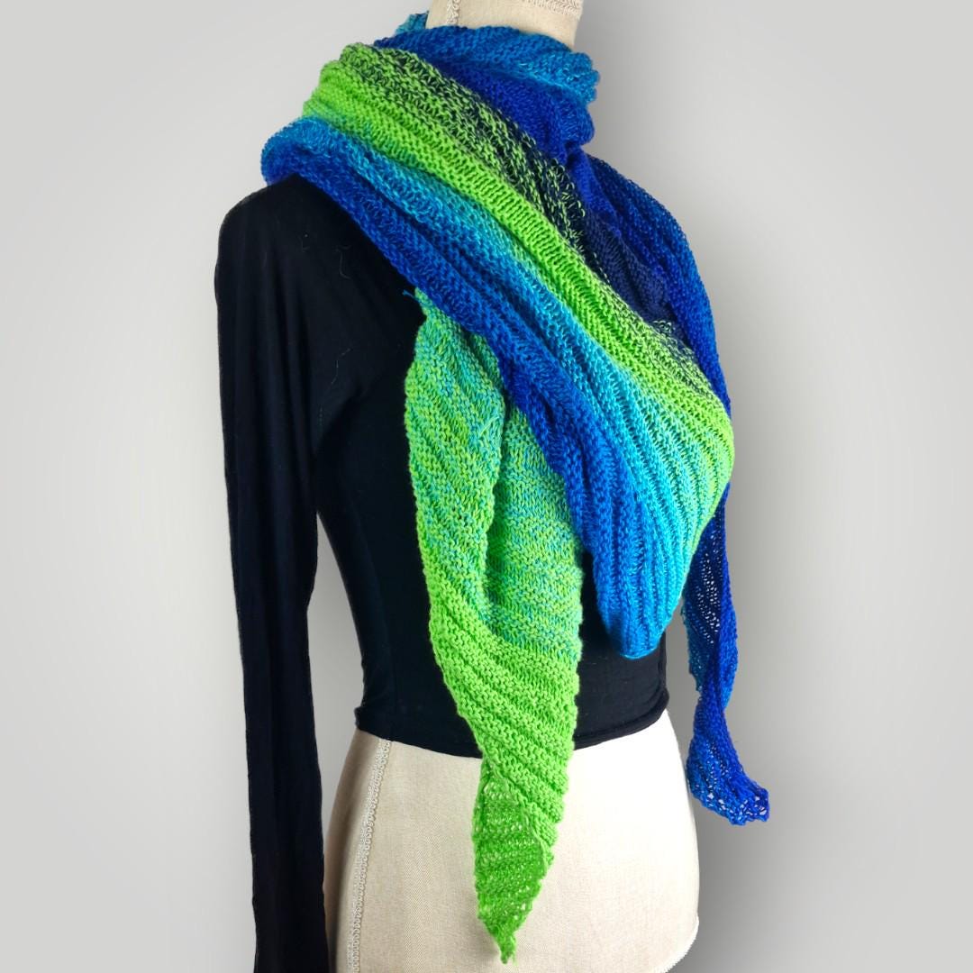 il_fullxfull.7667766302_nkwr.jpg Aurora Borealis Knitted Shawl Scarf, Gradient Green Blue Wrap, Soft Acrylic Yarn - Lina And Stitches