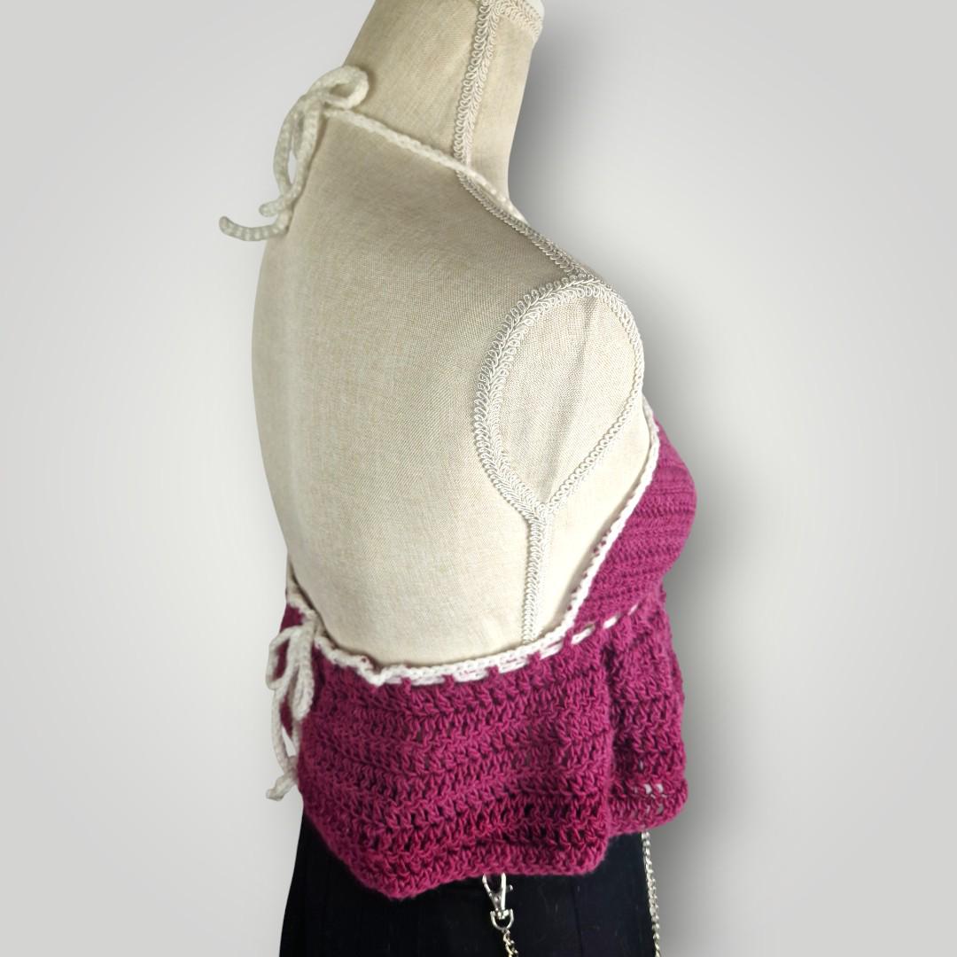 Handmade Crochet Babydoll Top, Halter Neck Summer Top, Adjustable Tie Back, Size M - Lina And Stitches