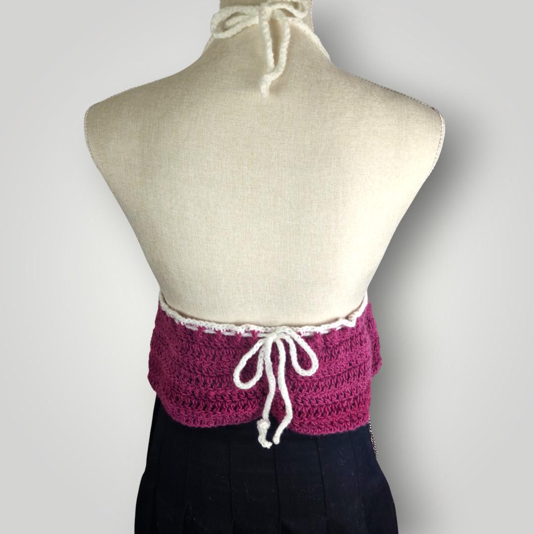 Handmade Crochet Babydoll Top, Halter Neck Summer Top, Adjustable Tie Back, Size M - Lina And Stitches