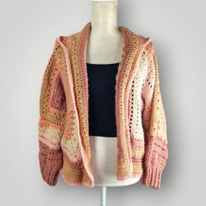 Handmade Beige Peach Crochet Cardigan | Autumn Whisper Cardigan | Soft Neutral Layers | Size L - Lina And Stitches