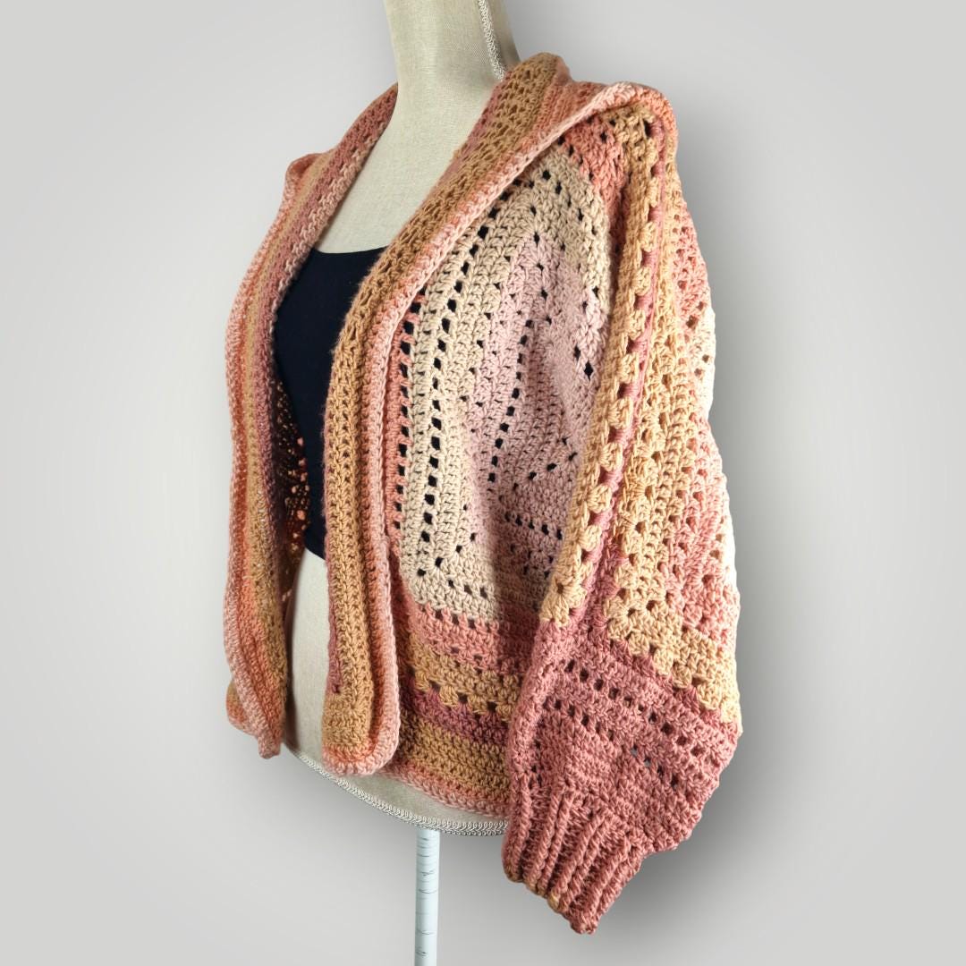 Handmade Beige Peach Crochet Cardigan | Autumn Whisper Cardigan | Soft Neutral Layers | Size L - Lina And Stitches