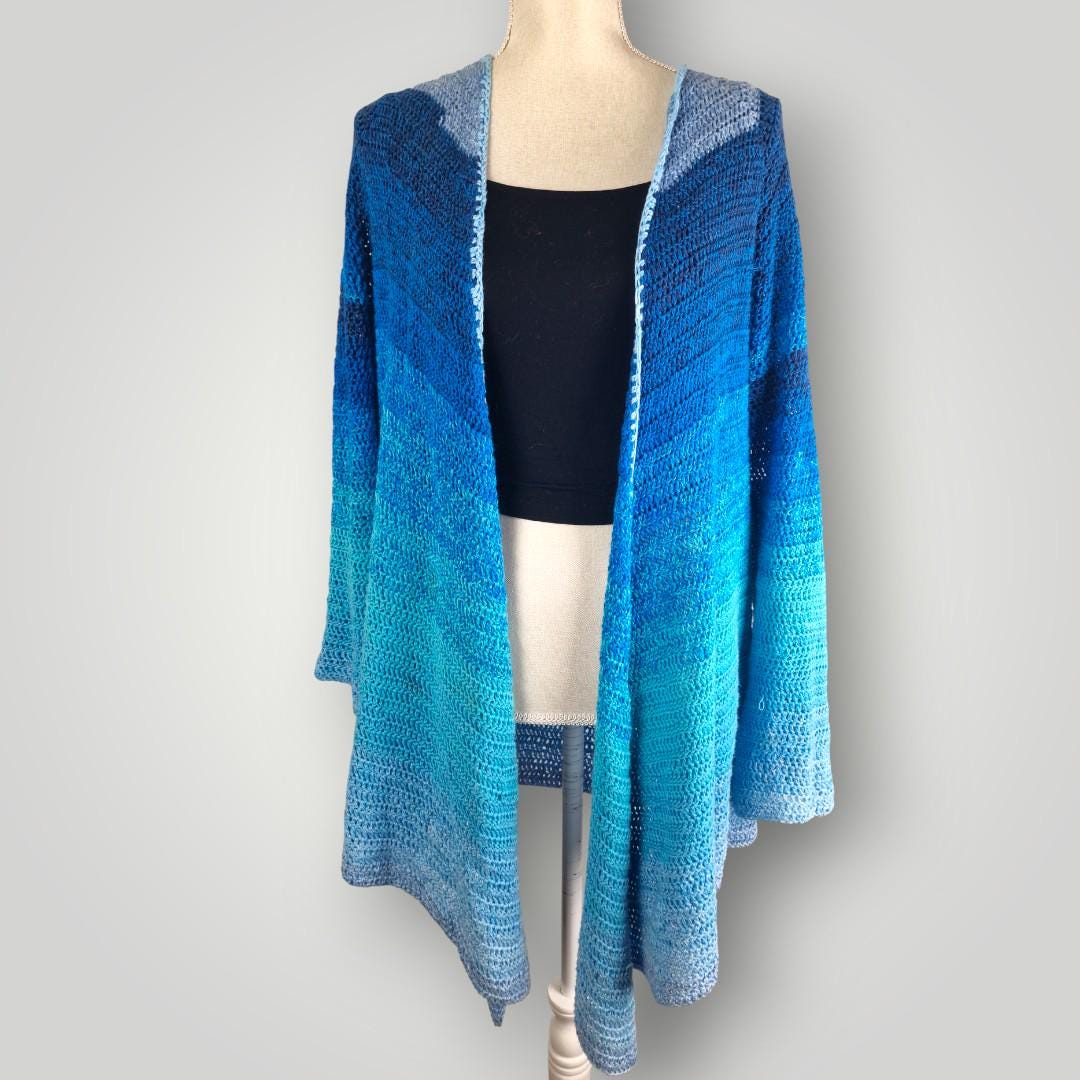 il_fullxfull.7667889970_h9cz.jpg Blue Horizon Long Cardigan | Handmade Crochet Long Cardigan | Open Front Layer | Size L/XL - Lina And Stitches