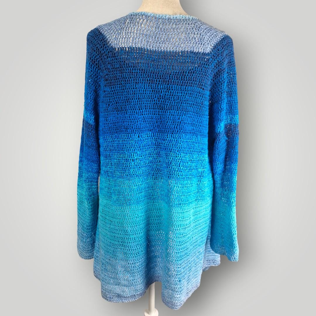 il_fullxfull.7667889974_opgb.jpg Blue Horizon Long Cardigan | Handmade Crochet Long Cardigan | Open Front Layer | Size L/XL - Lina And Stitches