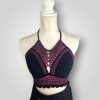il_fullxfull.7668084380_4bdt.jpg Handmade Crochet Halter Bralette Top, Caged Front Detail, Mesh Lace Chest Panel, Adjustable Tie Back - Lina And Stitches