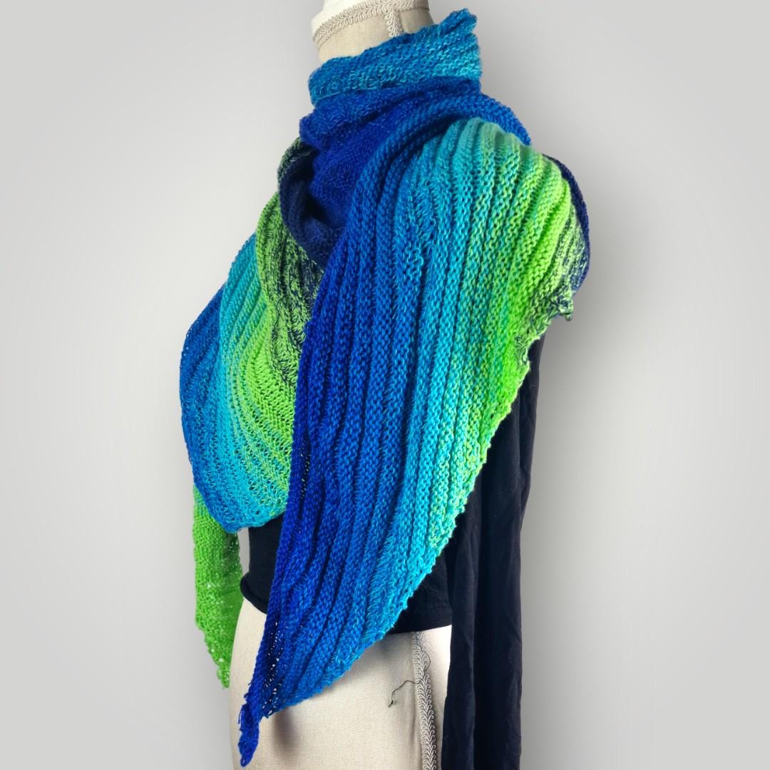 il_fullxfull.7715723009_57dq.jpg Aurora Borealis Knitted Shawl Scarf, Gradient Green Blue Wrap, Soft Acrylic Yarn - Lina And Stitches