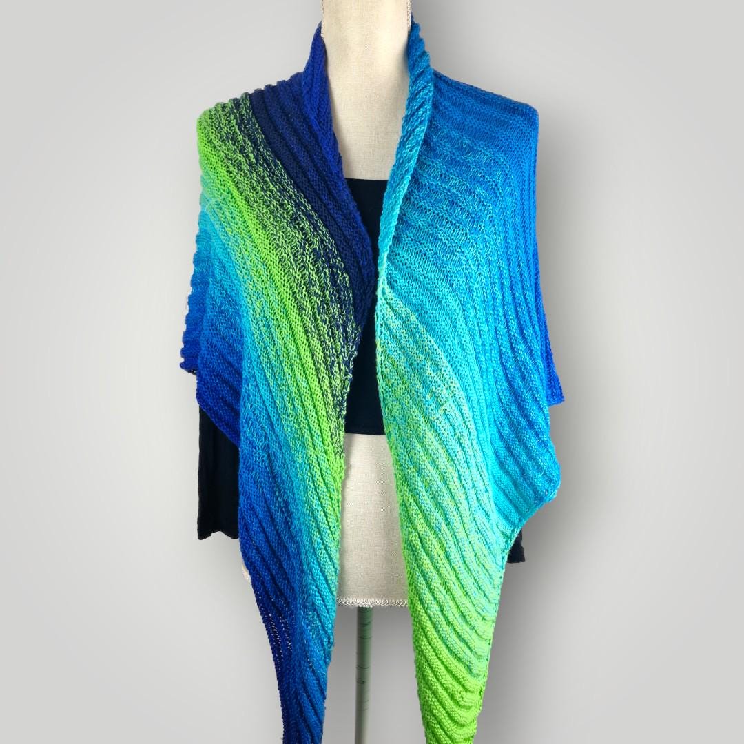 il_fullxfull.7715723063_t29h.jpg Aurora Borealis Knitted Shawl Scarf, Gradient Green Blue Wrap, Soft Acrylic Yarn - Lina And Stitches