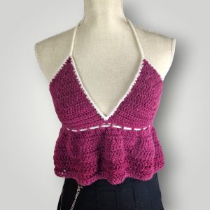 Handmade Crochet Babydoll Top, Halter Neck Summer Top, Adjustable Tie Back, Size M - Lina And Stitches