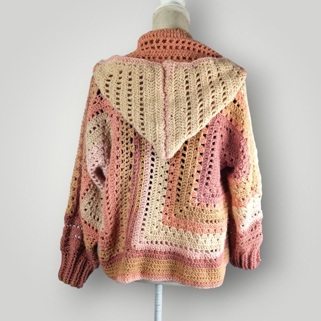 Handmade Beige Peach Crochet Cardigan | Autumn Whisper Cardigan | Soft Neutral Layers | Size L - Lina And Stitches