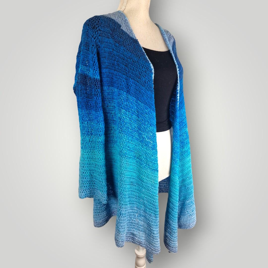 il_fullxfull.7715846235_bunt.jpg Blue Horizon Long Cardigan | Handmade Crochet Long Cardigan | Open Front Layer | Size L/XL - Lina And Stitches