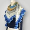 Blue Knitted Triangle Shawl | Handmade Long Wrap | 180 cm | One Size - Lina And Stitches