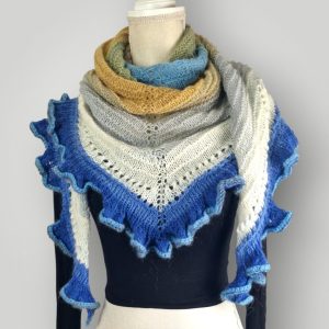Blue Knitted Triangle Shawl | Handmade Long Wrap | 180 cm | One Size - Lina And Stitches