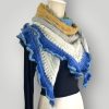 Blue Knitted Triangle Shawl | Handmade Long Wrap | 180 cm | One Size - Lina And Stitches