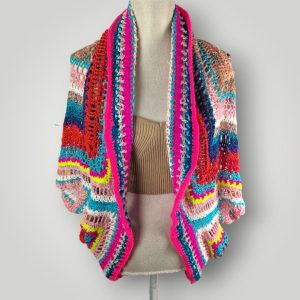 Bohemian Crochet Cocoon Cardigan | Handmade Oversized Cardigan | Colorful Boho Wrap | Size L XL - Lina And Stitches