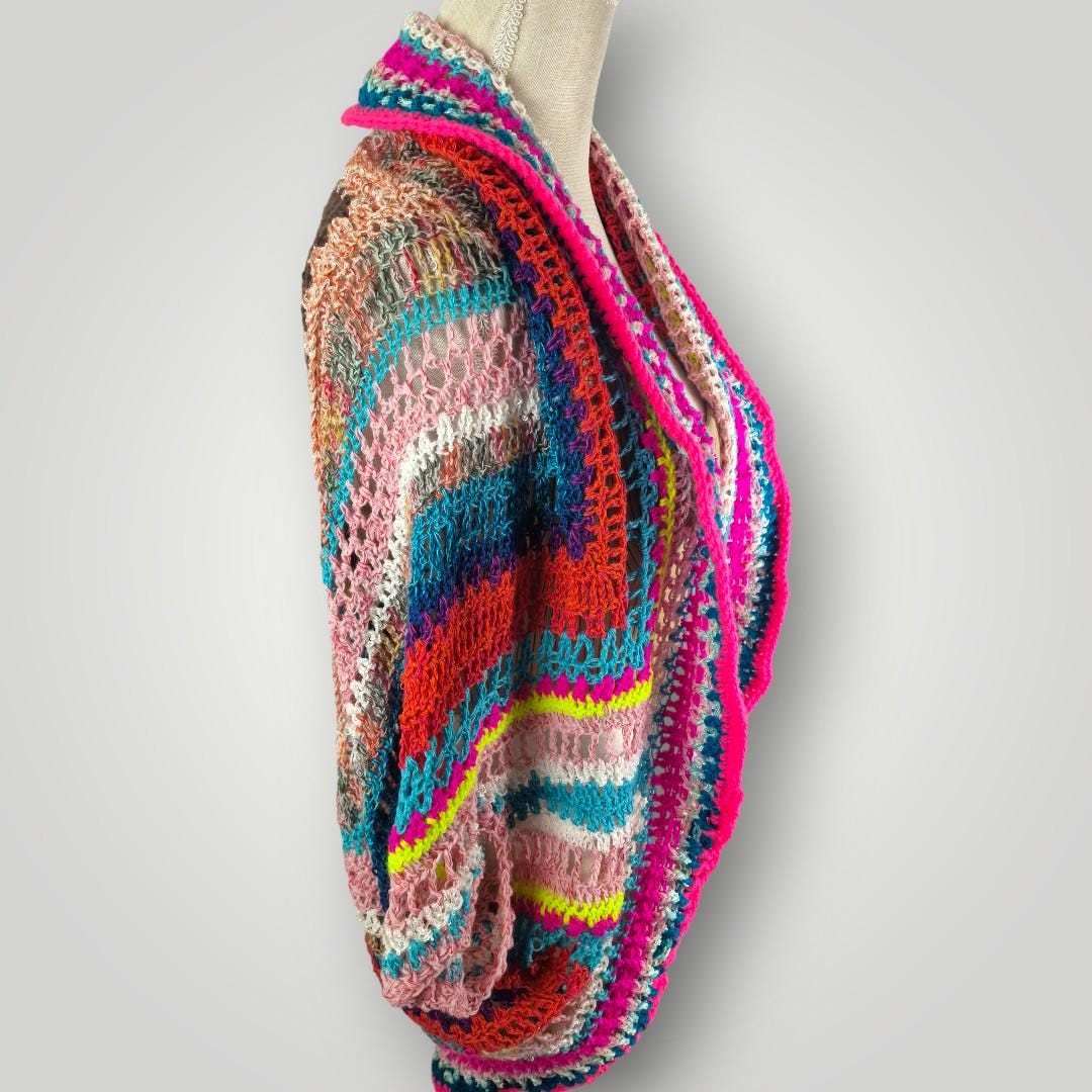 Bohemian Crochet Cocoon Cardigan | Handmade Oversized Cardigan | Colorful Boho Wrap | Size L XL - Lina And Stitches