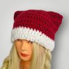 Christmas Cat Ear Beanie Crochet, Festive Holiday Hat, Cozy Teddy Brim, Handmade Winter Beanie - Lina And Stitches