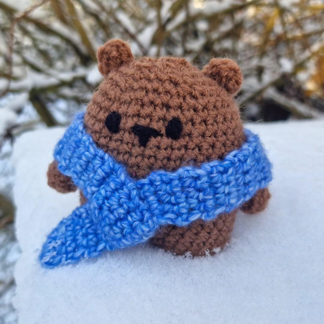 il_fullxfull.7758737198_j252.jpg Crochet Winter Bear Amigurumi with Scarf, Custom Color Bear Plush, Handmade Mini Teddy Gift, Pocket Buddy - Lina And Stitches