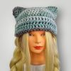 il_fullxfull.7758790598_ro4j.jpg Handmade Crochet Cat Ear Beanie, Frosty Winter Look, Soft Mohair Blend Hat, Cozy Slouchy Fit - Lina And Stitches