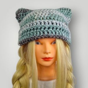 il_fullxfull.7758790598_ro4j.jpg Handmade Crochet Cat Ear Beanie, Frosty Winter Look, Soft Mohair Blend Hat, Cozy Slouchy Fit - Lina And Stitches
