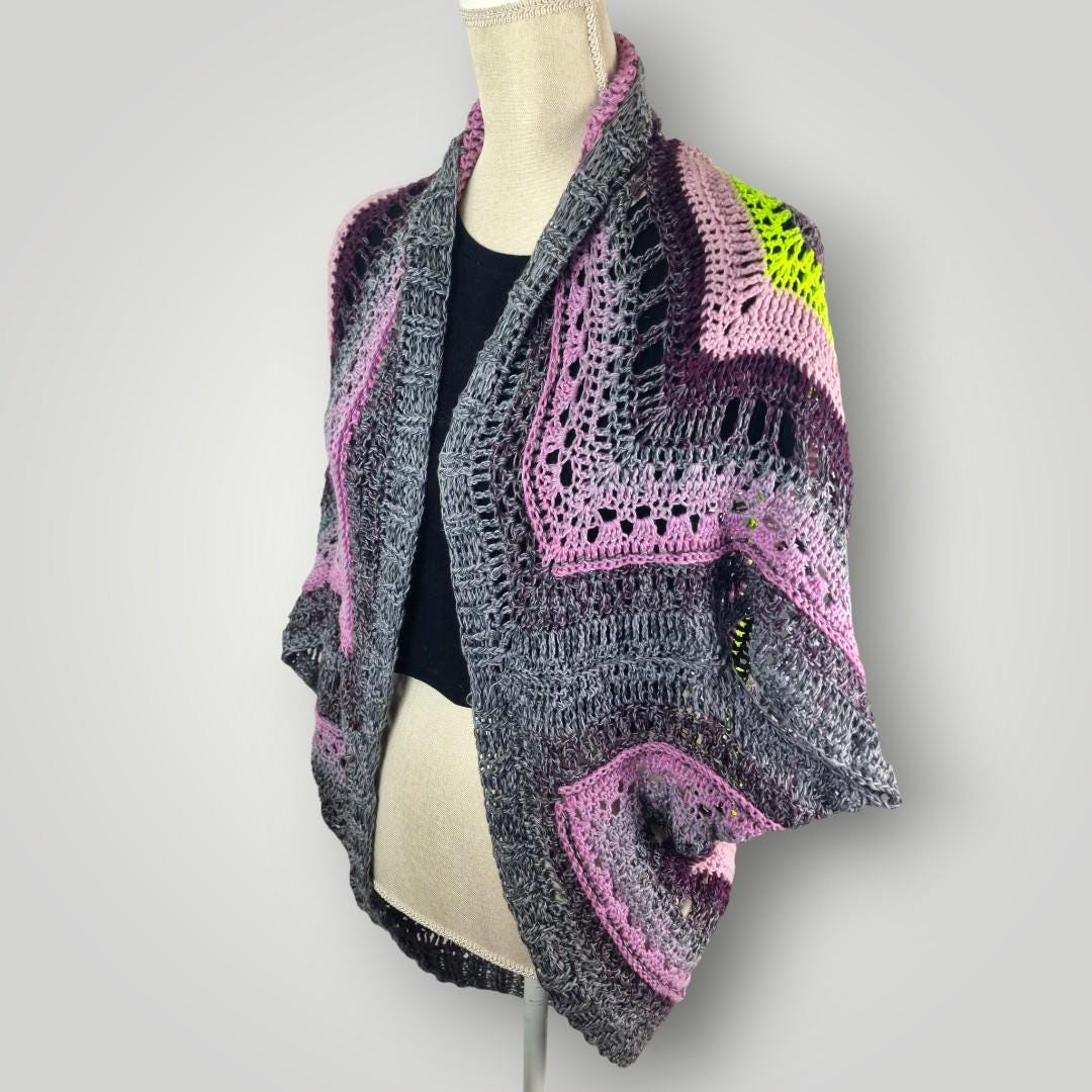 Handmade Granny Square Crochet Cocoon Cardigan, Oversized Wrap, Colorful Scrap Yarn Cardigan - Lina And Stitches