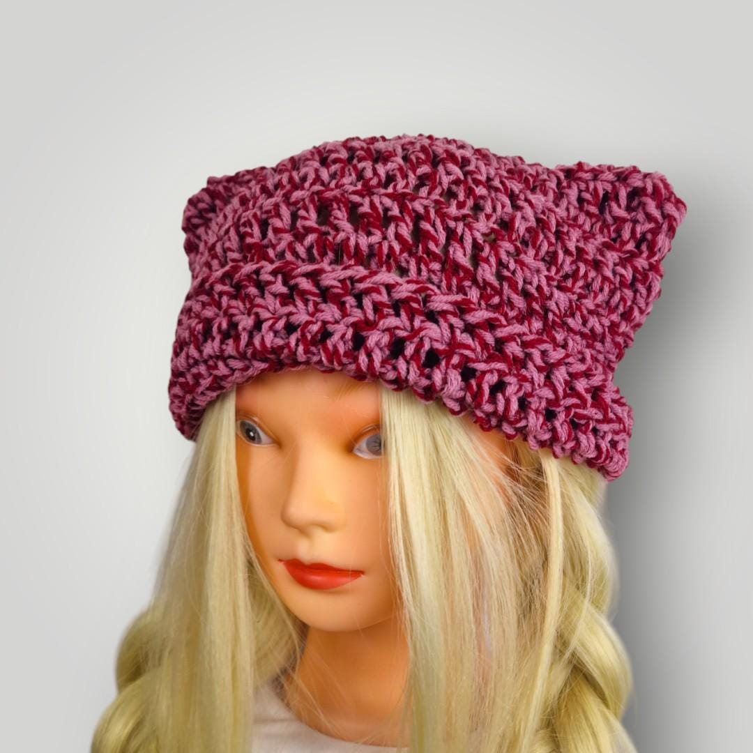 Happy Valentines Cat Ear Beanie Crochet, Handmade Cozy Beanie with Cat Ears - Lina And Stitches