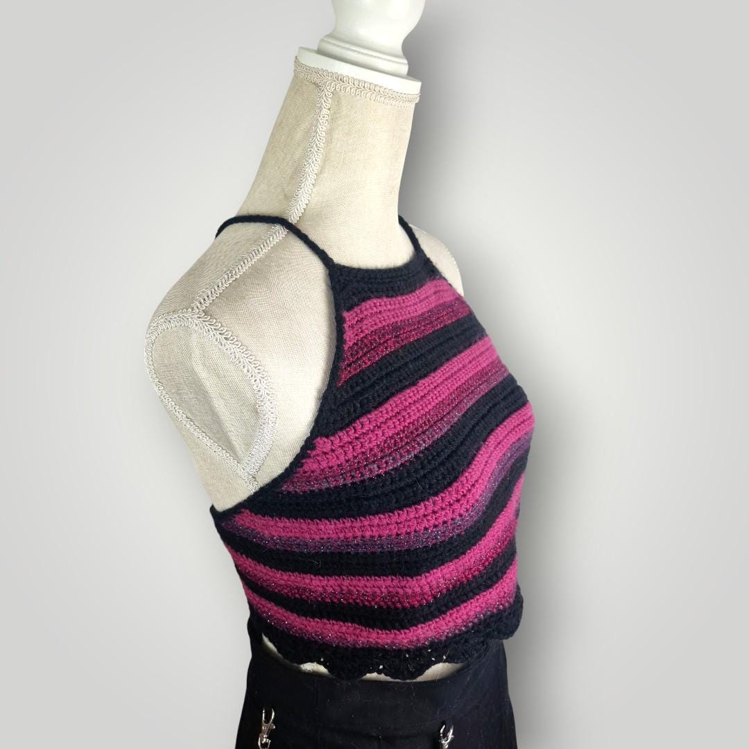 Handmade Crochet Halter Top | Adjustable Tie Neck & Back | Size S/M - Lina And Stitches