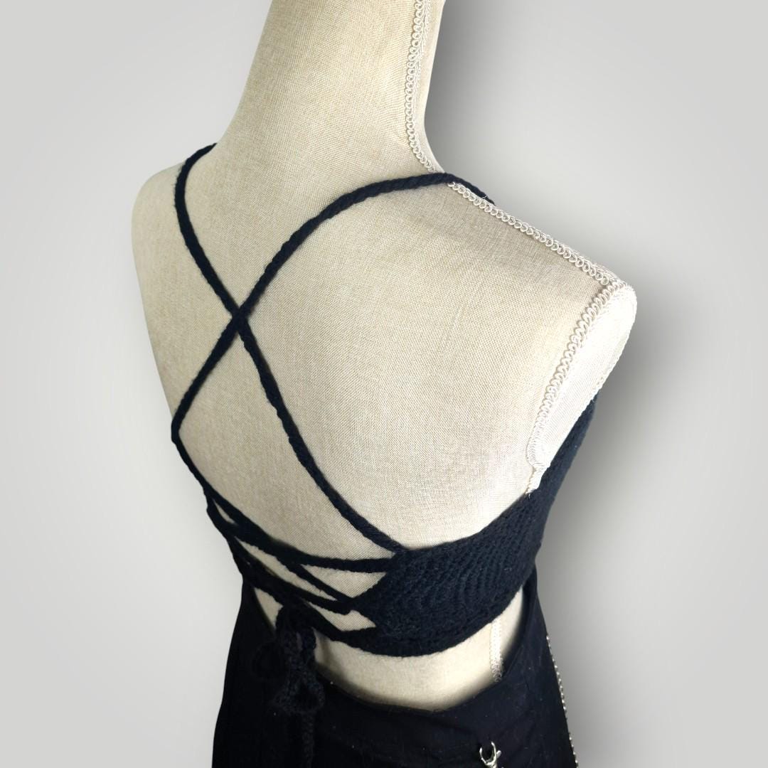 il_fullxfull.7758852722_5rjk.jpg Handmade Crochet Halter Top with Cut-Out | Lace-Up Back | Size S/M | C/B Cup - Lina And Stitches