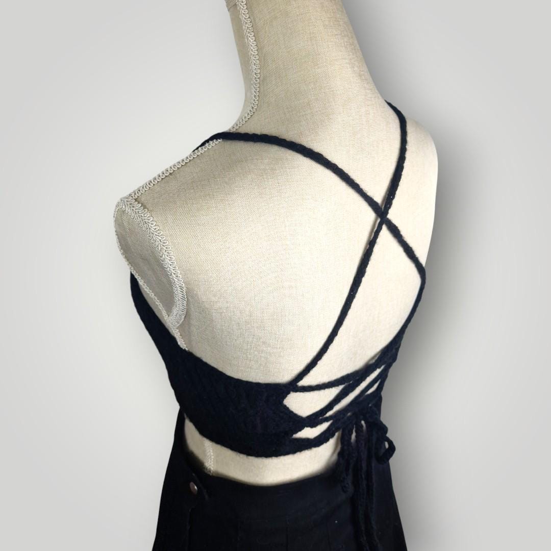 il_fullxfull.7758852726_418p.jpg Handmade Crochet Halter Top with Cut-Out | Lace-Up Back | Size S/M | C/B Cup - Lina And Stitches