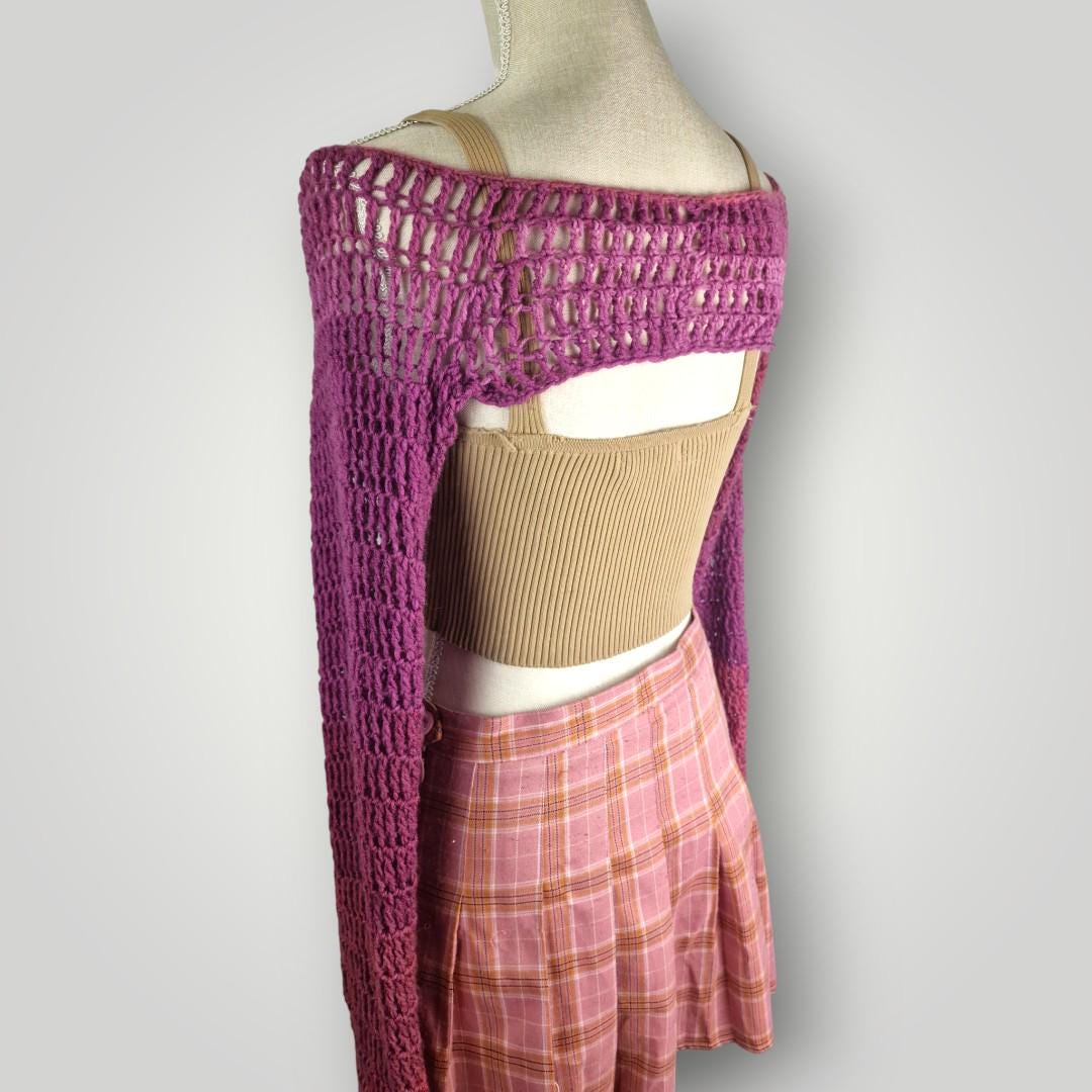Handmade Crochet Bolero Shrug (S-M) – Openwork Mesh, Long Sleeve Cover Up - Lina And Stitches