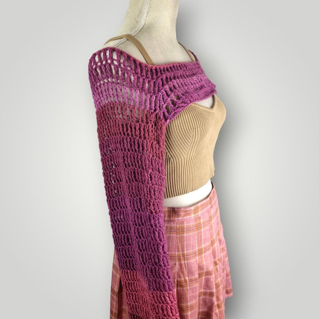 Handmade Crochet Bolero Shrug (S-M) – Openwork Mesh, Long Sleeve Cover Up - Lina And Stitches