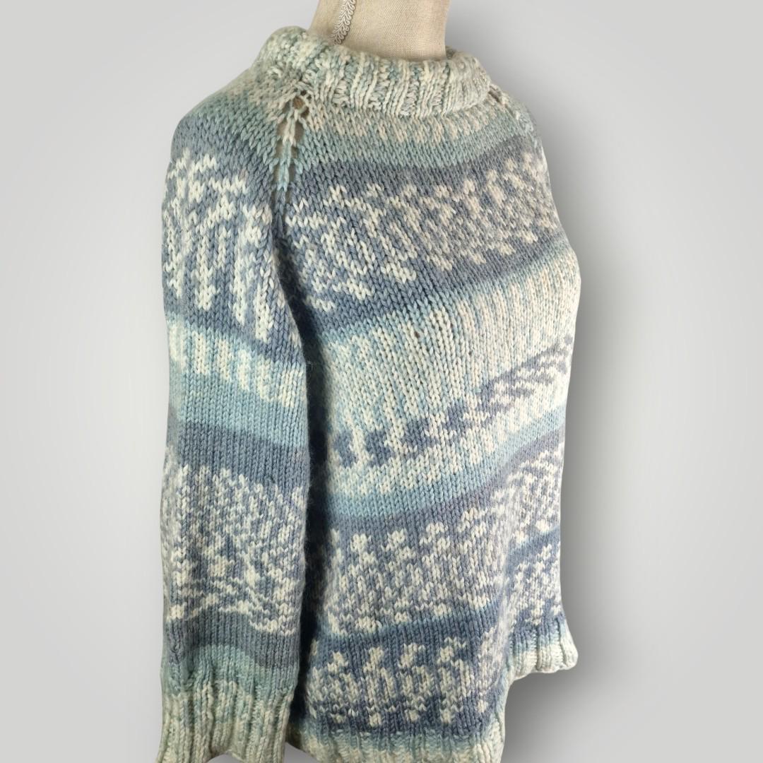 Nordic Frost Knit Sweater | Handmade Knitted Sweater | Nordic Pattern Pullover | Size L - Lina And Stitches