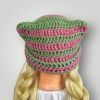 Handmade Crochet Cat Ear Beanie, Oversized Slouchy Fit, Soft Spring Pastel Hat, Fuzzy Yarn Beanie - Lina And Stitches
