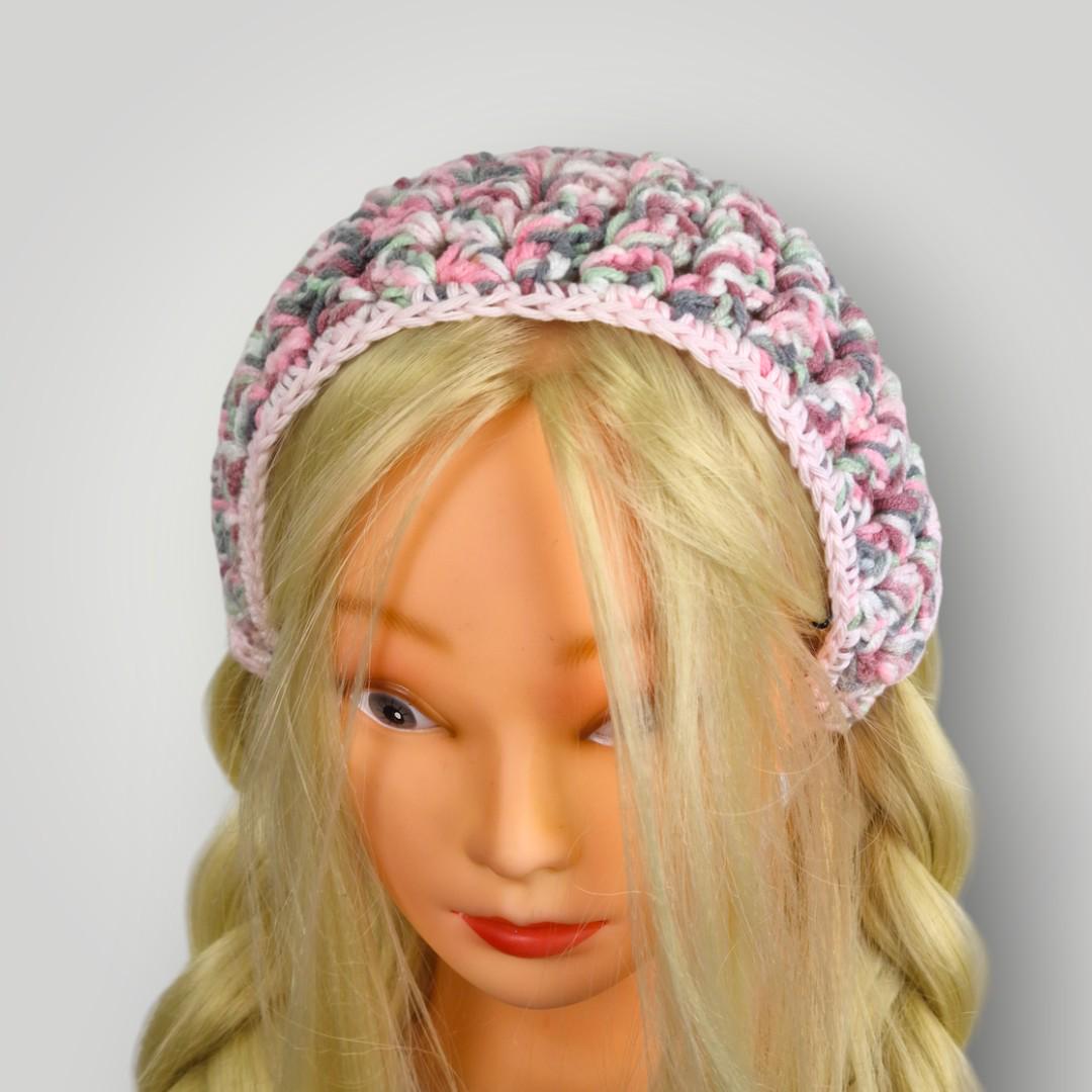 Rose Garden Crochet Bandana, Handmade Tie Head Scarf, Soft Pastel Acrylic Yarn, Spring Hair Accessory - Lina And Stitches