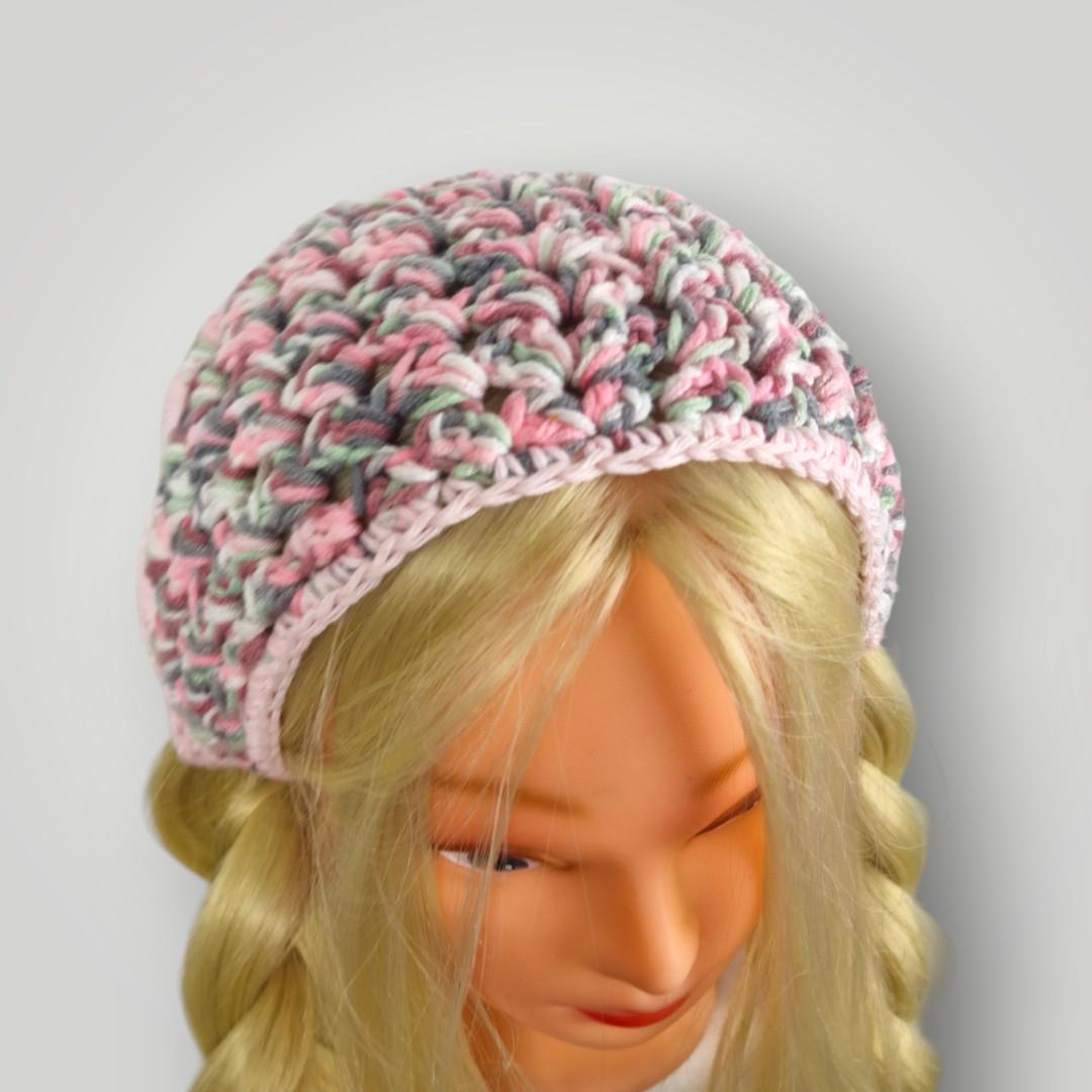 Rose Garden Crochet Bandana, Handmade Tie Head Scarf, Soft Pastel Acrylic Yarn, Spring Hair Accessory - Lina And Stitches