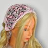 Rose Garden Crochet Bandana, Handmade Tie Head Scarf, Soft Pastel Acrylic Yarn, Spring Hair Accessory - Lina And Stitches