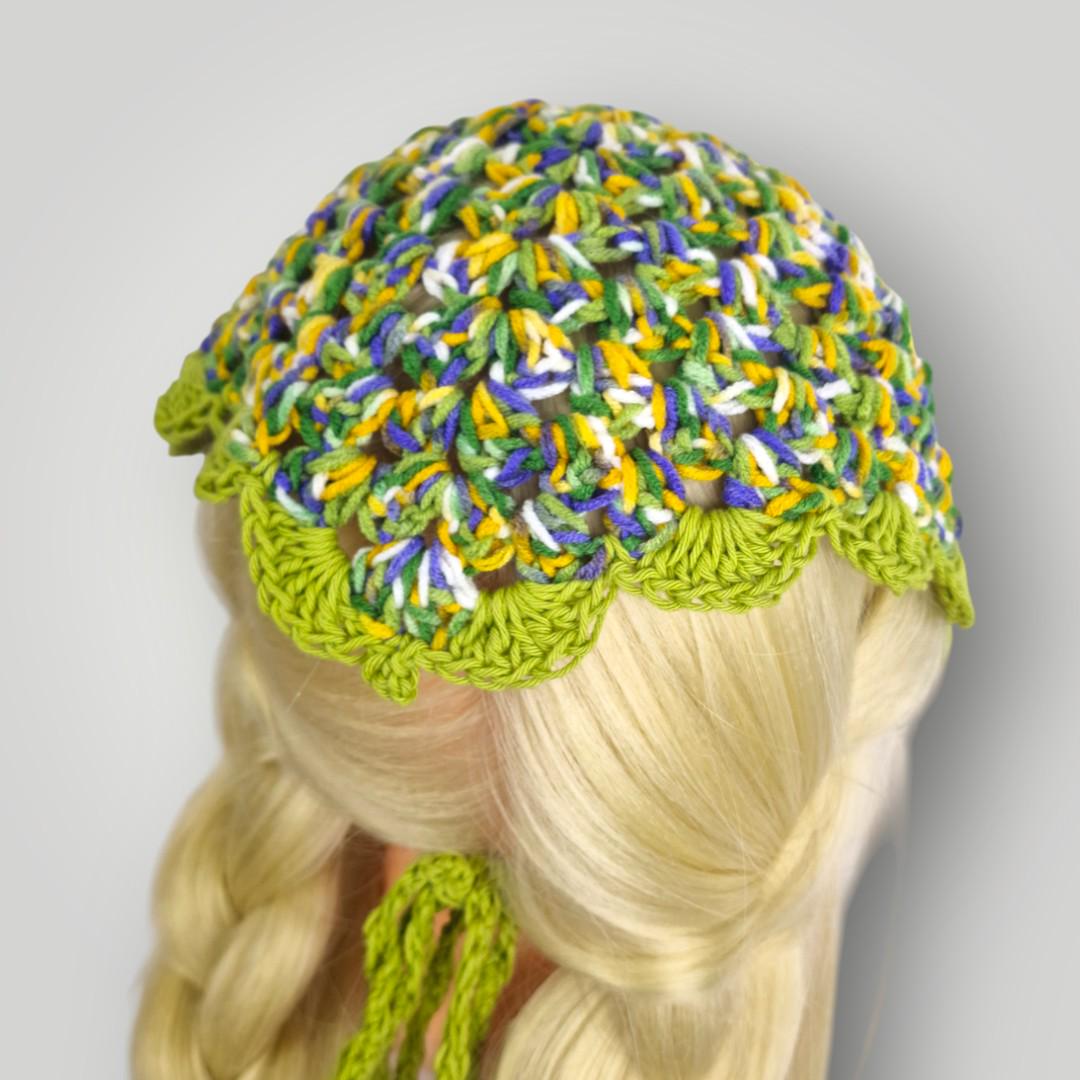 il_fullxfull.7759024272_a6br.jpg Handmade Crochet Bandana Headscarf, Wildflower Bandana, Scalloped Edge, Spring Hair Accessory - Lina And Stitches