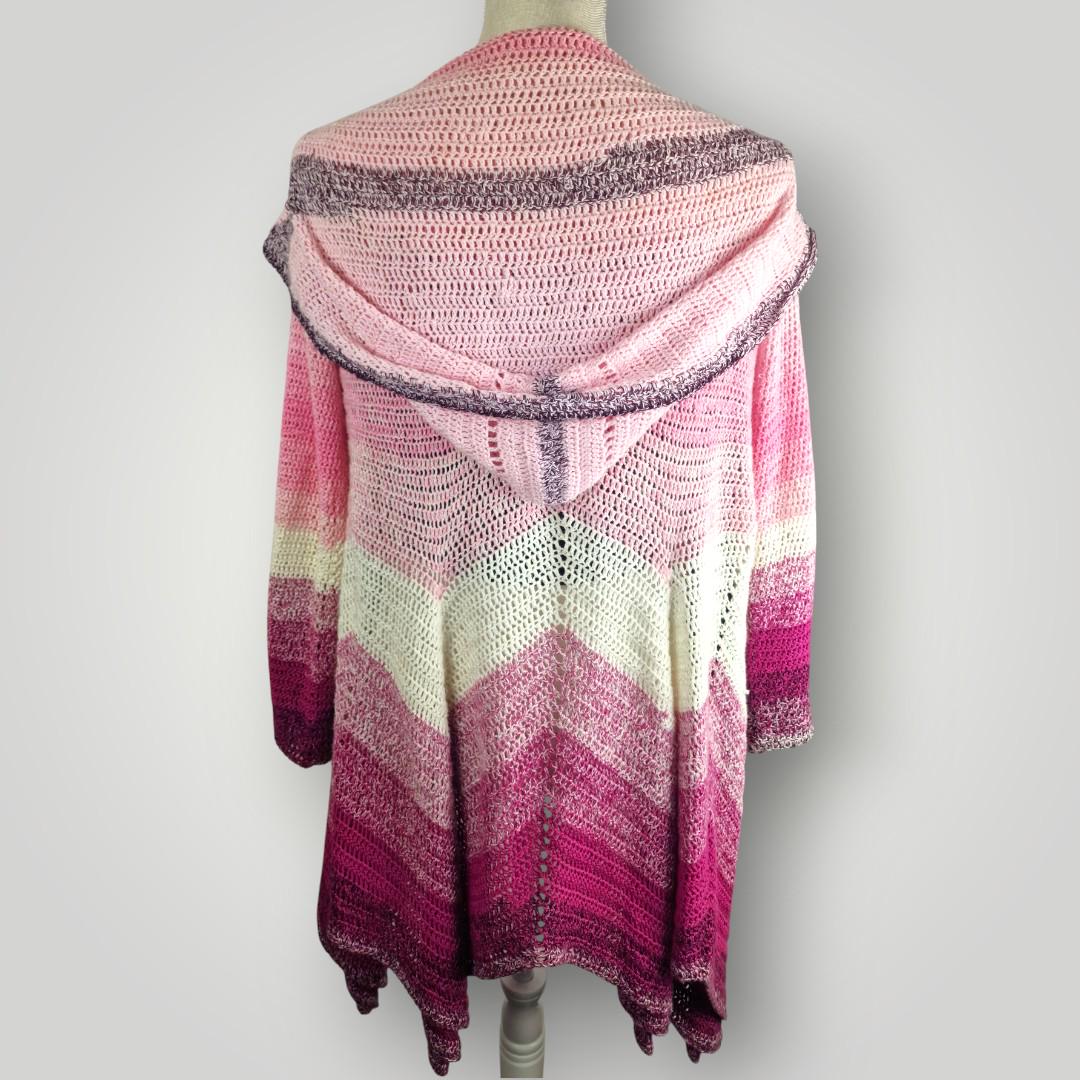 il_fullxfull.7759032438_7iar.jpg Handmade Crochet Roselight Cardigan | Long Open Front Cardigan | Soft Gradient Yarn | Size L - Lina And Stitches