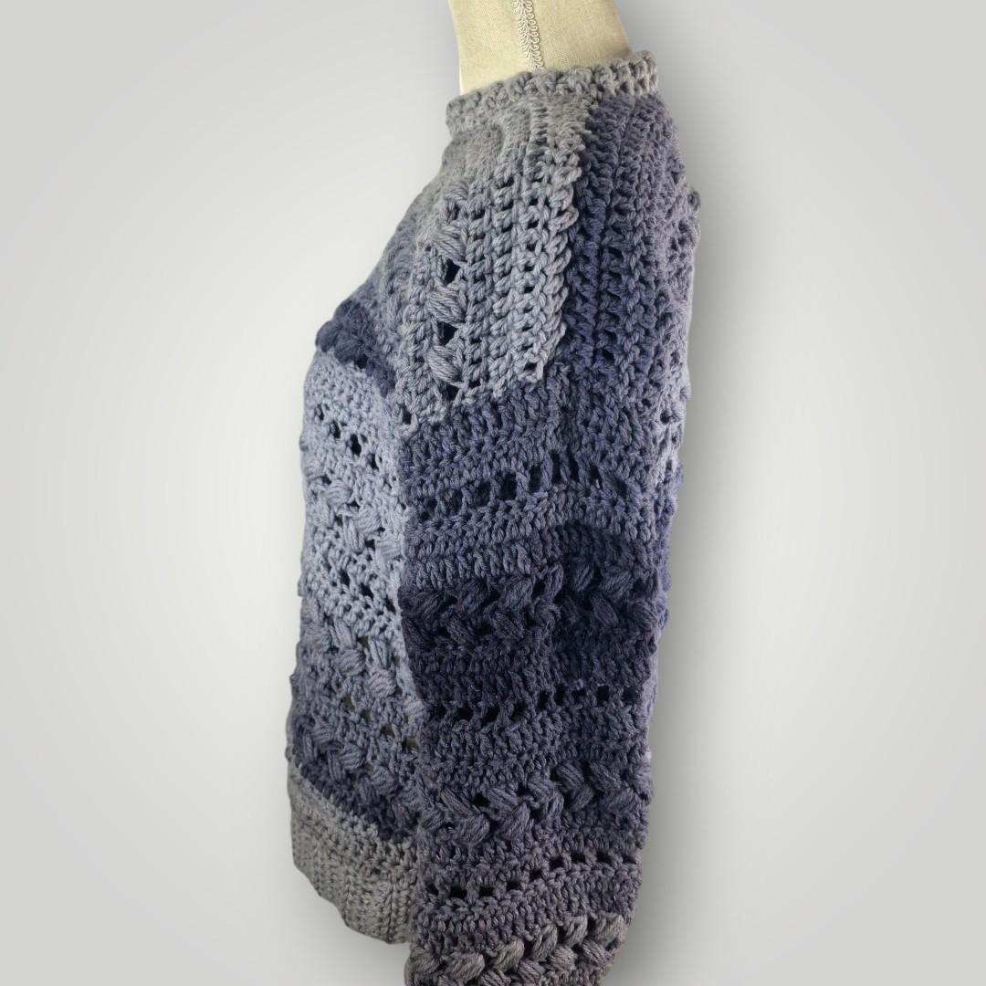 Handmade Asymmetrical Crochet Sweater | Sensum Sweater | Chunky Texture Knit Look | Gray Gradient | S/M - Lina And Stitches