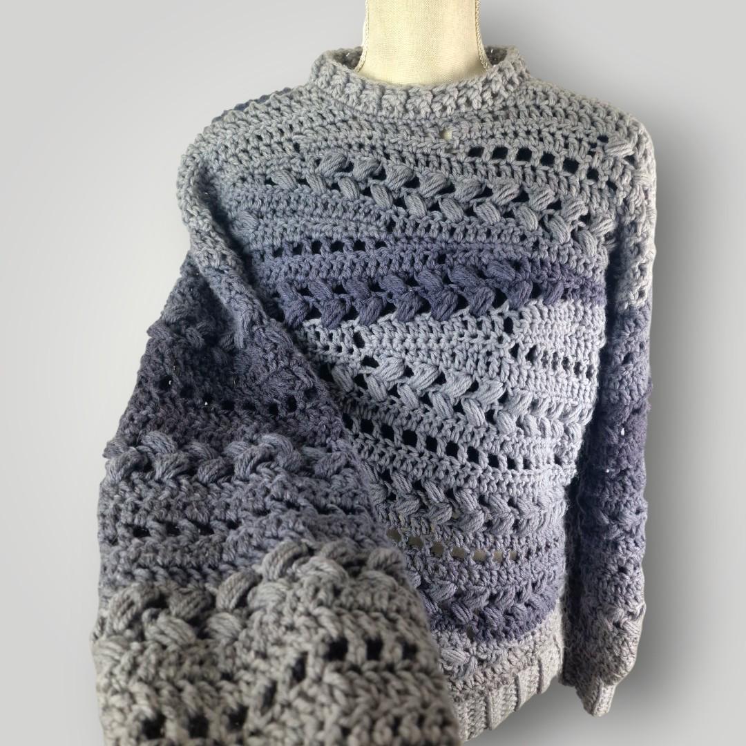 Handmade Asymmetrical Crochet Sweater | Sensum Sweater | Chunky Texture Knit Look | Gray Gradient | S/M - Lina And Stitches