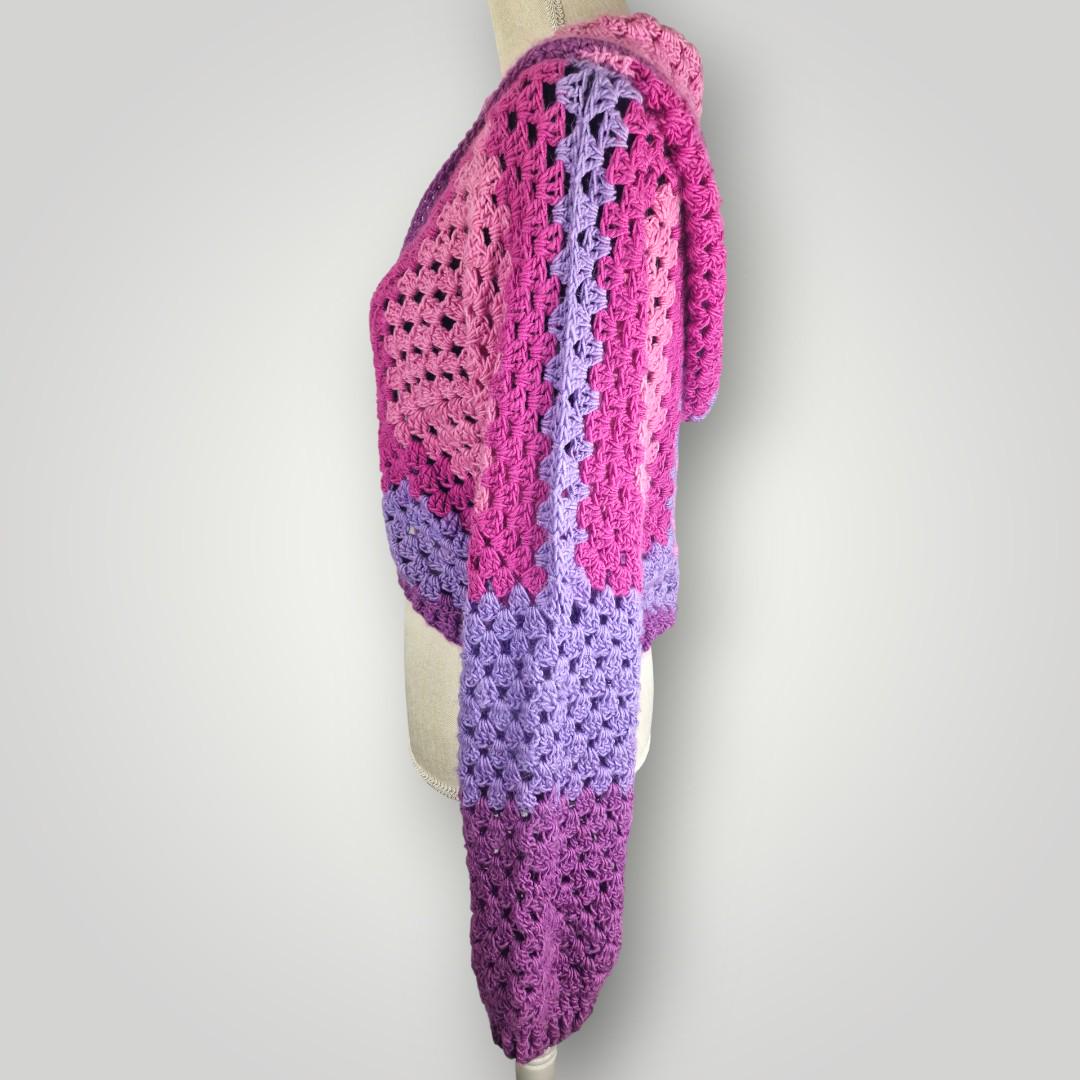 il_fullxfull.7759068136_in94.jpg The Pinky Dream Crochet Cardigan | Size S/M | Handmade Hexagon Cardigan | Hooded Crochet Cardigan - Lina And Stitches
