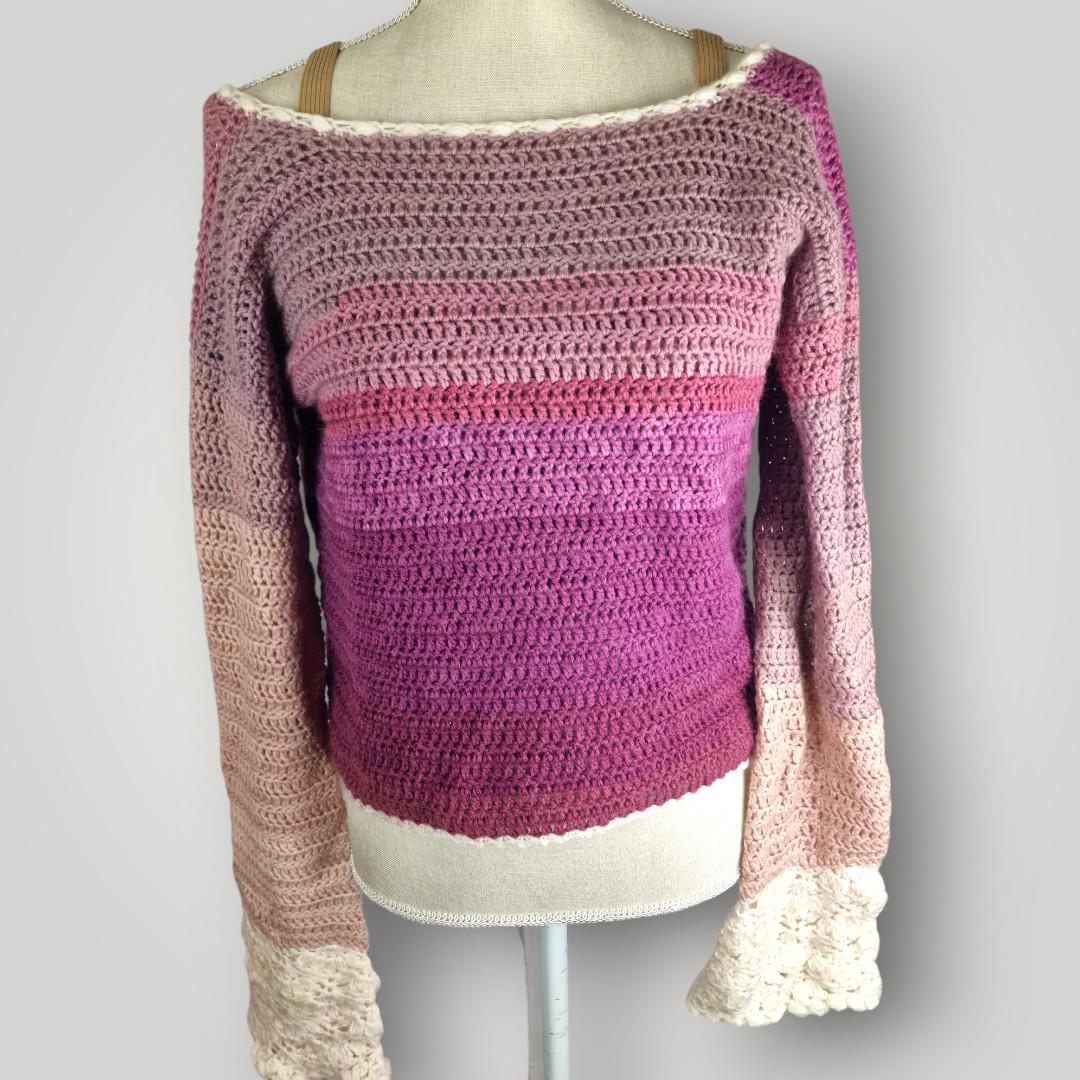 il_fullxfull.7759083244_7jza.jpg Crochet Ombre Long Sleeve Sweater | Handmade Crochet Sweater | Soft Gradient Colors | Size S/M - Lina And Stitches