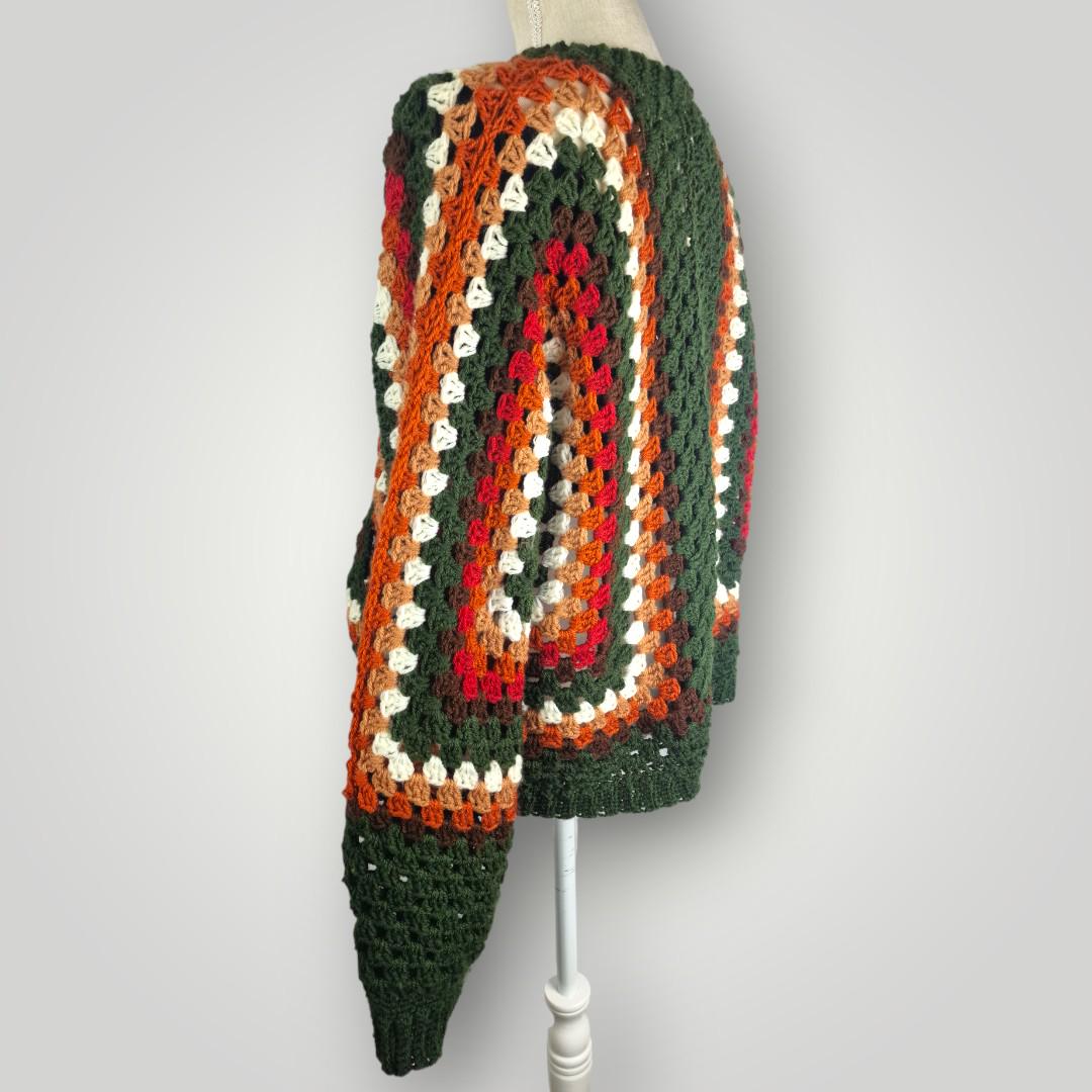 il_fullxfull.7759099042_nwpd.jpg Wildwood Hexagon Sweater with Leaf | Handmade Crochet Sweater | Oversized M | Cozy Forest-Inspired - Lina And Stitches