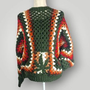 Wildwood Hexagon Sweater with Leaf | Handmade Crochet Sweater | Oversized M | Cozy Forest-Inspired - Lina And Stitches
