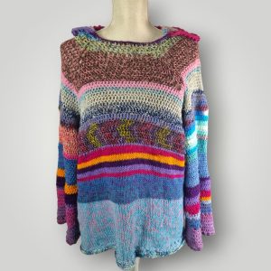 il_fullxfull.7806658341_fjun.jpg Colorful Knit Hoodie Sweater | Handmade Multicolor Knit Hoodie | Oversized L XL | One of a Kind - Lina And Stitches