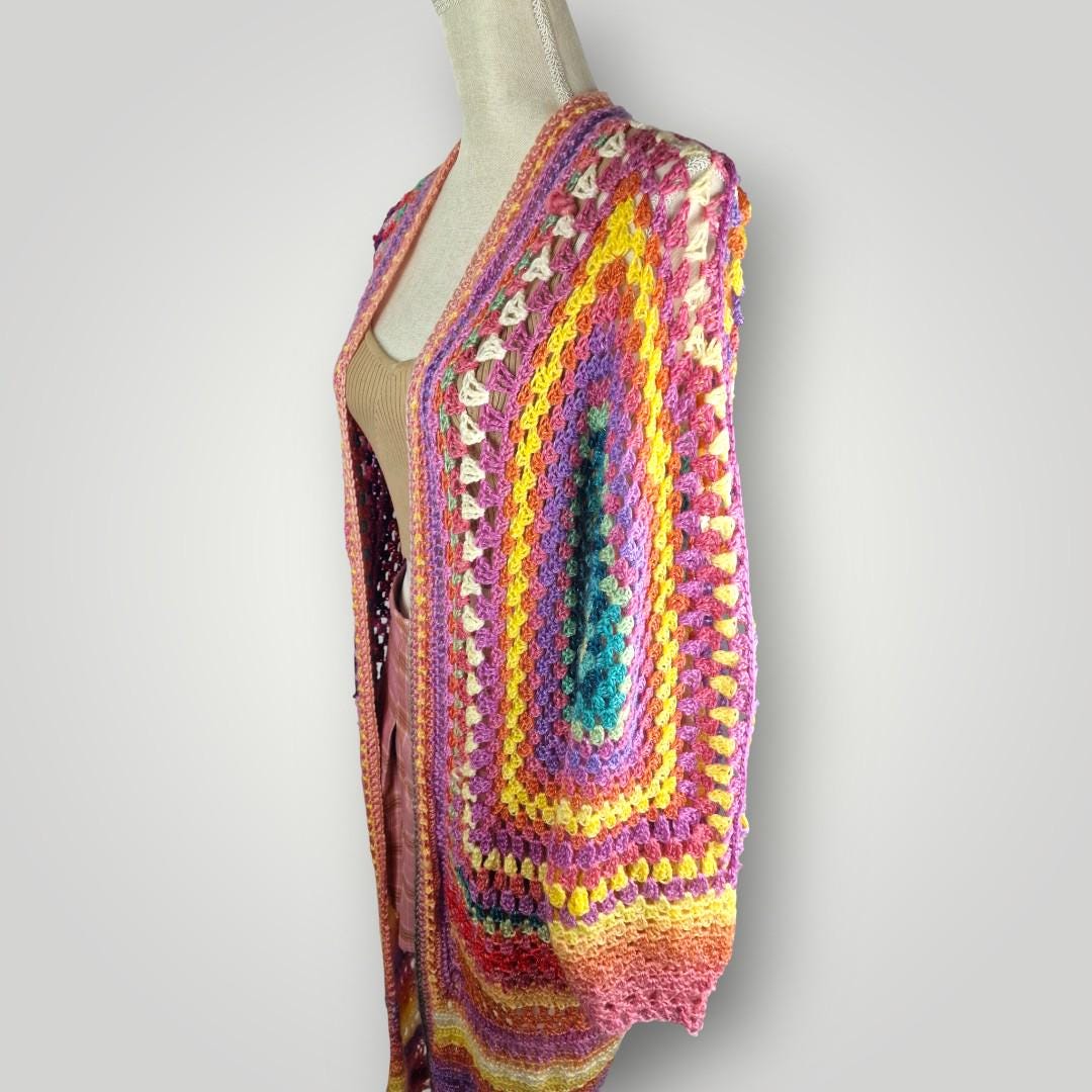 il_fullxfull.7806669983_ngj3.jpg Colorwave Hexagon Crochet Cardigan | Handmade Long Cardigan | Oversized Fit - Lina And Stitches
