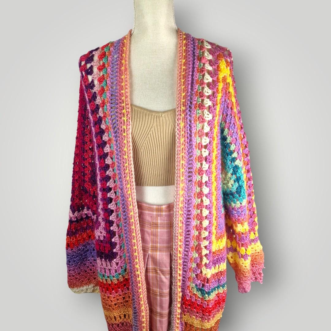 il_fullxfull.7806669985_qrce.jpg Colorwave Hexagon Crochet Cardigan | Handmade Long Cardigan | Oversized Fit - Lina And Stitches
