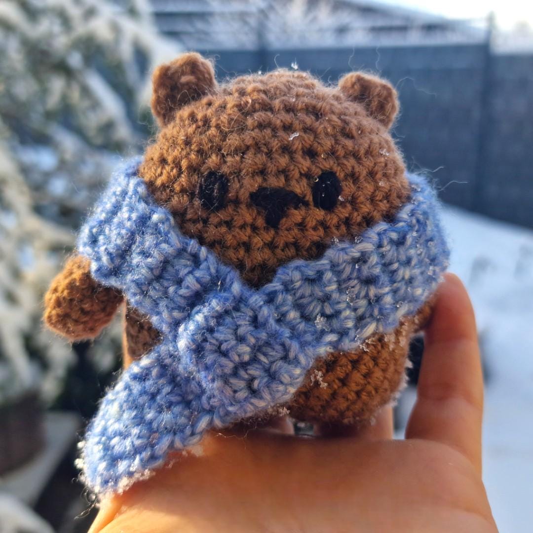 il_fullxfull.7806684049_8fim.jpg Crochet Winter Bear Amigurumi with Scarf, Custom Color Bear Plush, Handmade Mini Teddy Gift, Pocket Buddy - Lina And Stitches